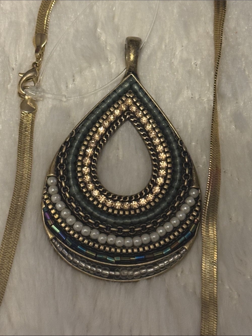 Gold Teardrop Beaded Pendant Necklace - Women Jewelry